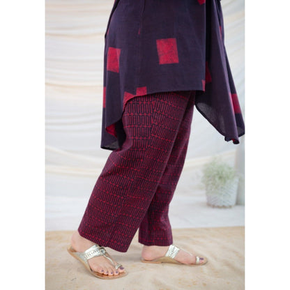 The Indian Ethnic Co. Wine Dabu Cotton Shirt With Co-Ord Set