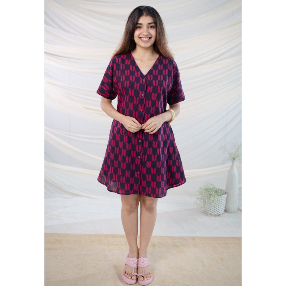 The Indian Ethnic Co. Wine Dabu Cotton Dress