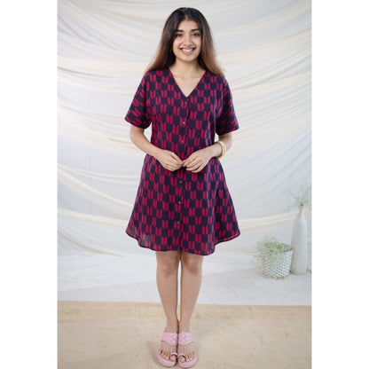 The Indian Ethnic Co. Wine Dabu Cotton Dress