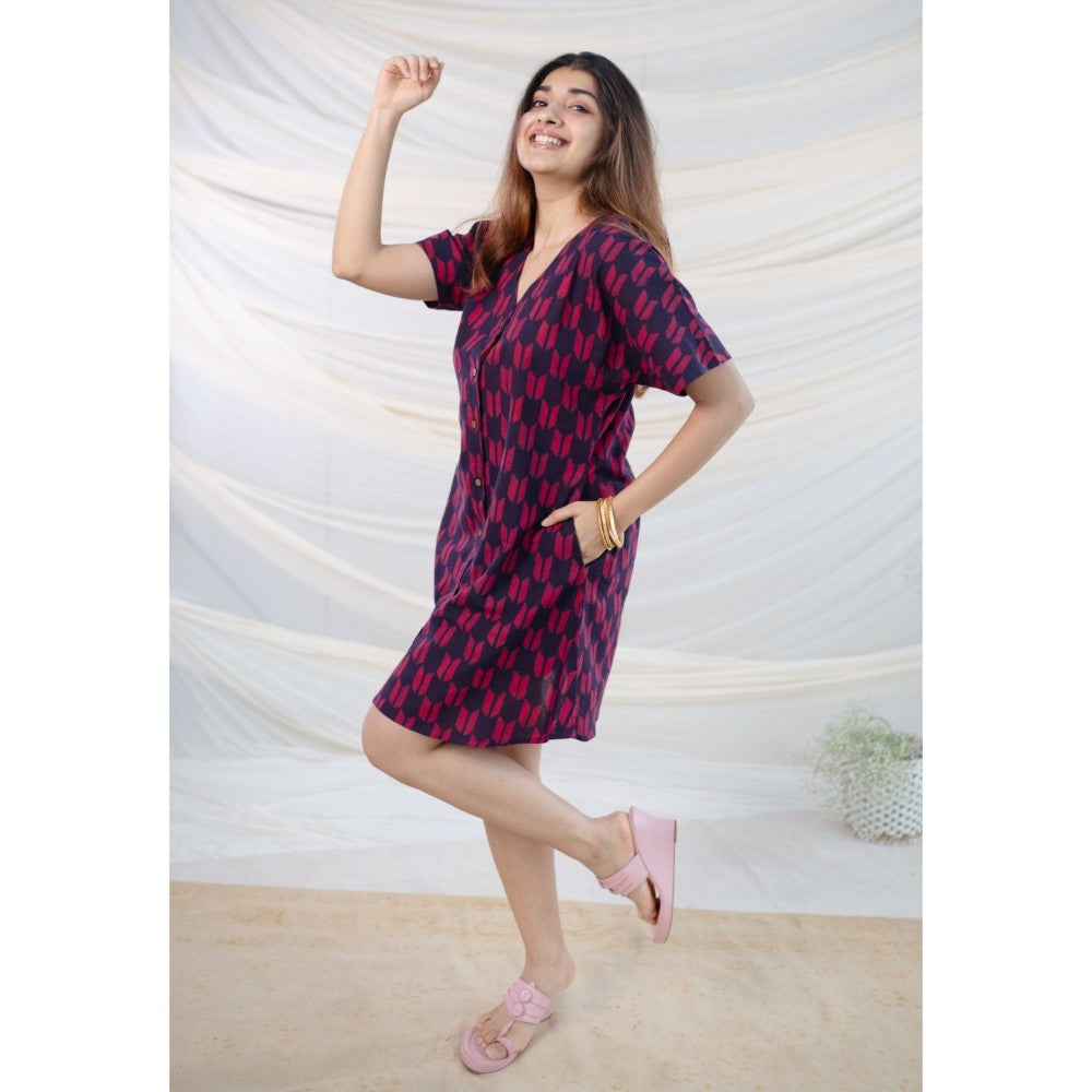 The Indian Ethnic Co. Wine Dabu Cotton Dress
