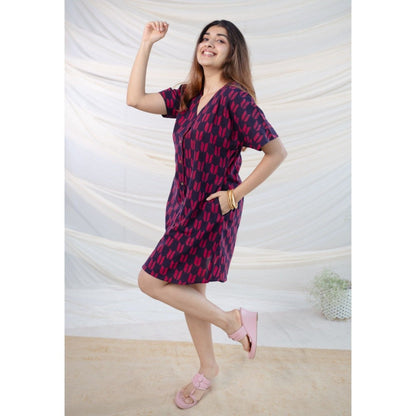 The Indian Ethnic Co. Wine Dabu Cotton Dress