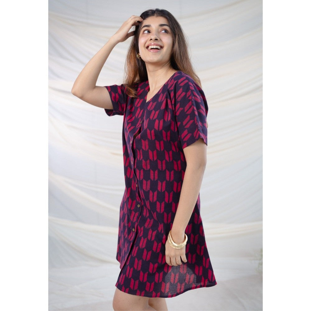 The Indian Ethnic Co. Wine Dabu Cotton Dress