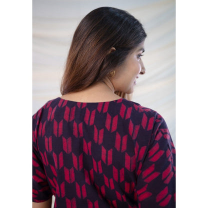 The Indian Ethnic Co. Wine Dabu Cotton Dress