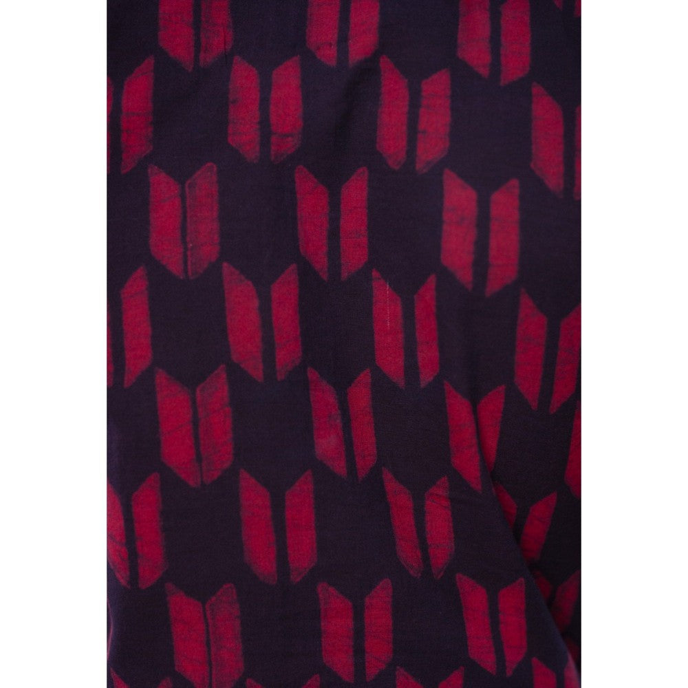 The Indian Ethnic Co. Wine Dabu Cotton Dress