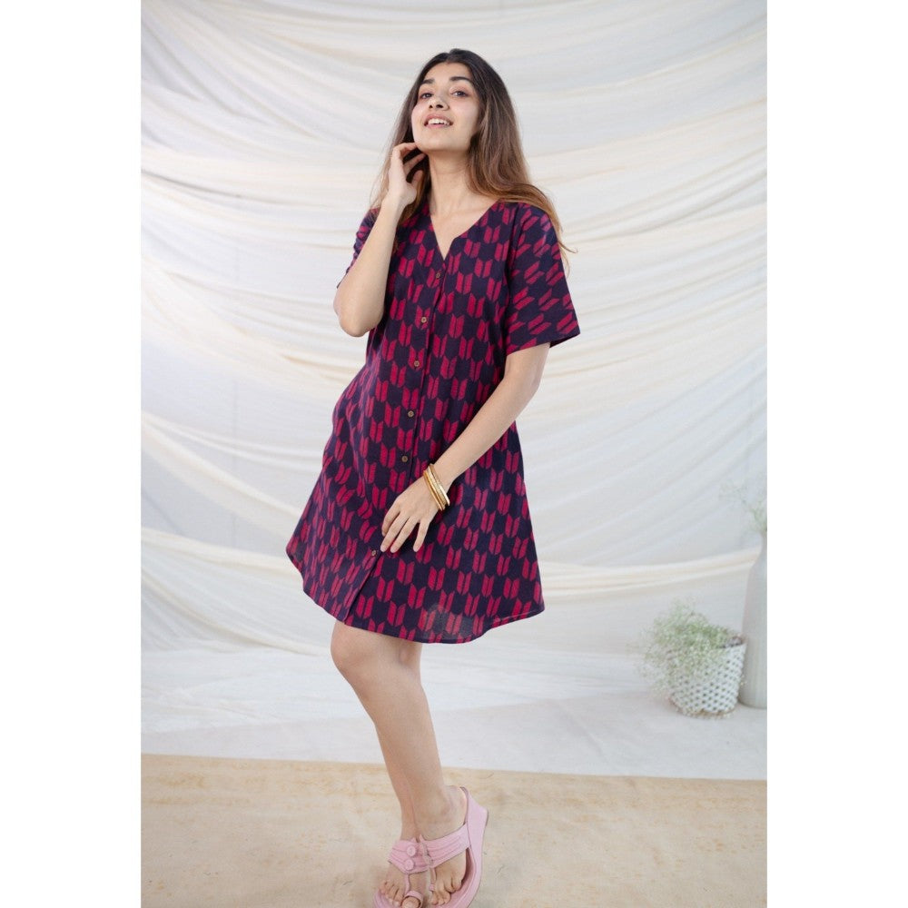The Indian Ethnic Co. Wine Dabu Cotton Dress