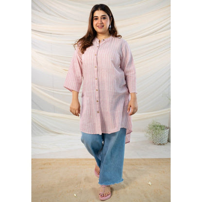 The Indian Ethnic Co. Pink Handspun Handwoven Kala Cotton