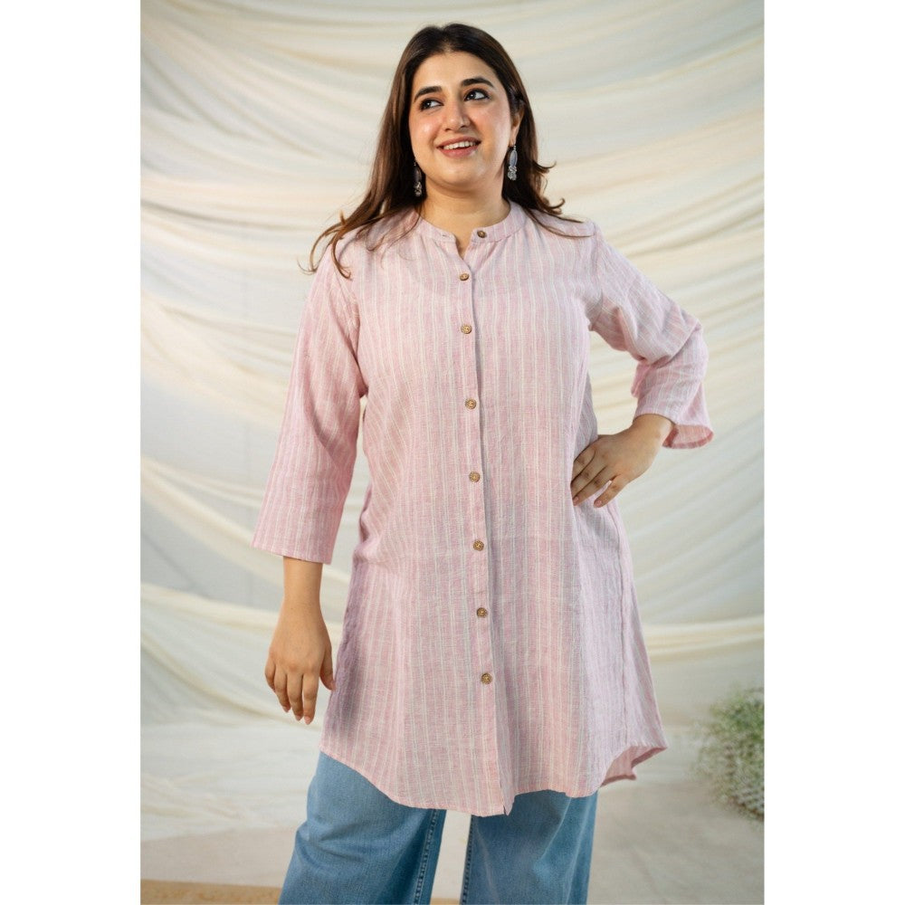The Indian Ethnic Co. Pink Handspun Handwoven Kala Cotton