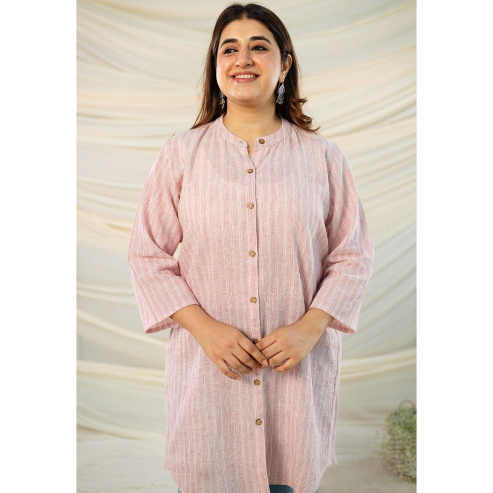 The Indian Ethnic Co. Pink Handspun Handwoven Kala Cotton