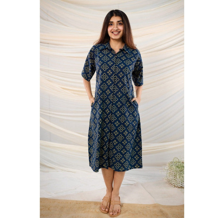 The Indian Ethnic Co. Indigo Ajrakh Cotton Dress