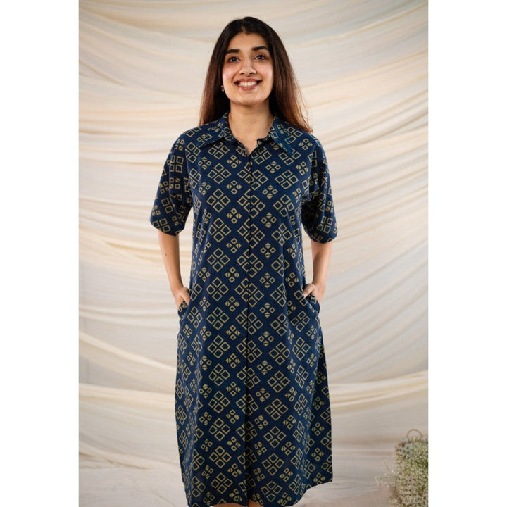 The Indian Ethnic Co. Indigo Ajrakh Cotton Dress