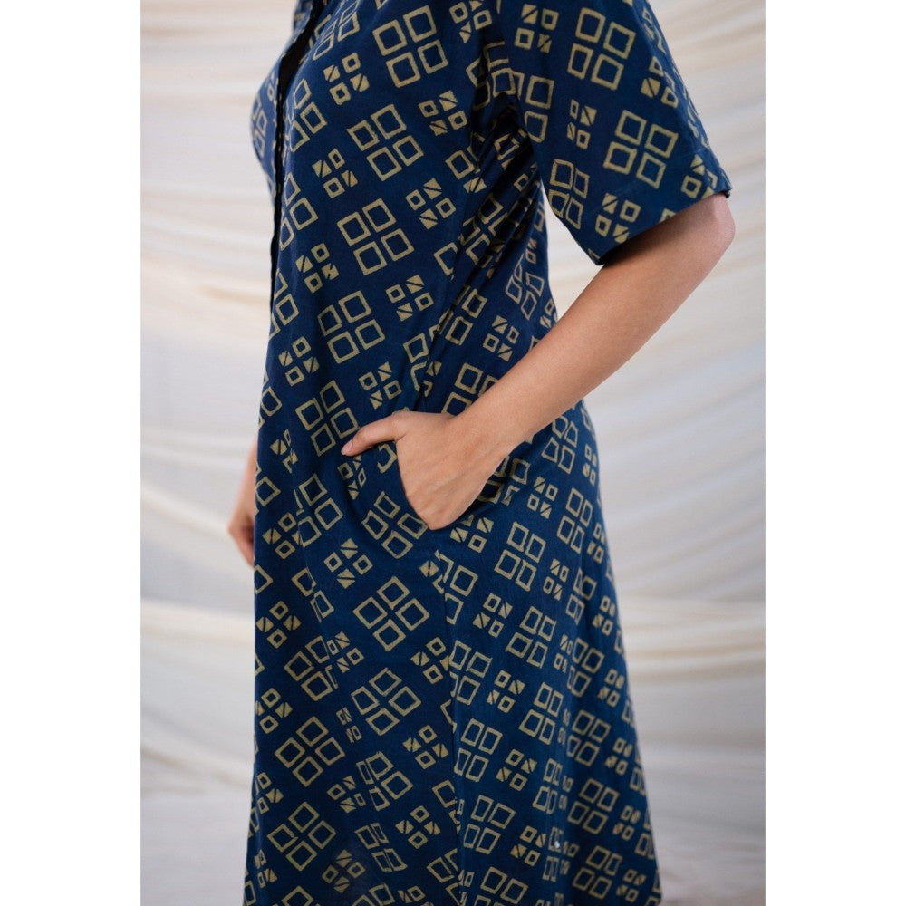 The Indian Ethnic Co. Indigo Ajrakh Cotton Dress