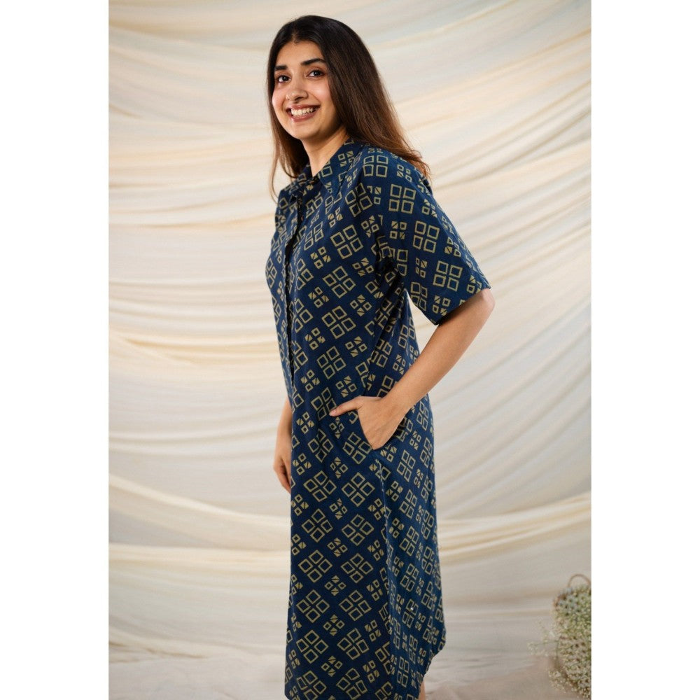 The Indian Ethnic Co. Indigo Ajrakh Cotton Dress