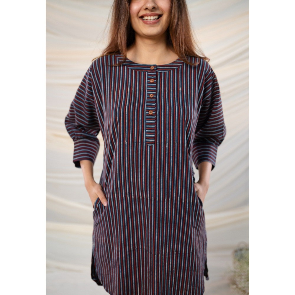 The Indian Ethnic Co. Marron Ajrakh Cotton Dress