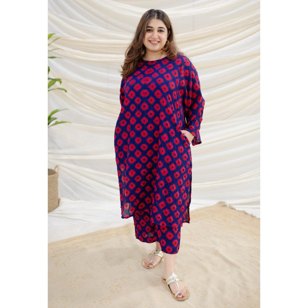 The Indian Ethnic Co. Indigo Cotton Vedha Bandhej Kurta Palazzo