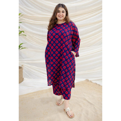 The Indian Ethnic Co. Indigo Cotton Vedha Bandhej Kurta Palazzo