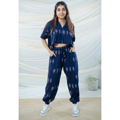 The Indian Ethnic Co. Purple Slub Cotton Top And Dabu Co-Ord Set