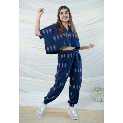 The Indian Ethnic Co. Purple Slub Cotton Top And Dabu Co-Ord Set