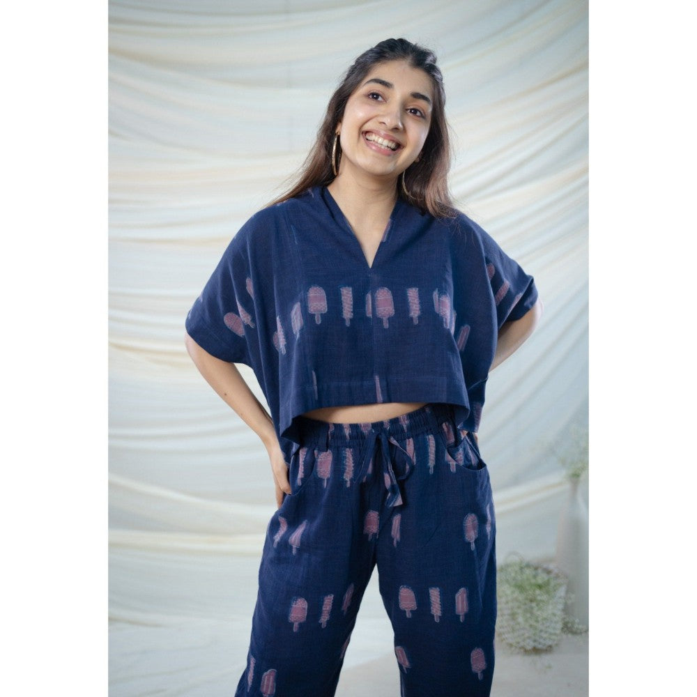 The Indian Ethnic Co. Purple Slub Cotton Top And Dabu Co-Ord Set