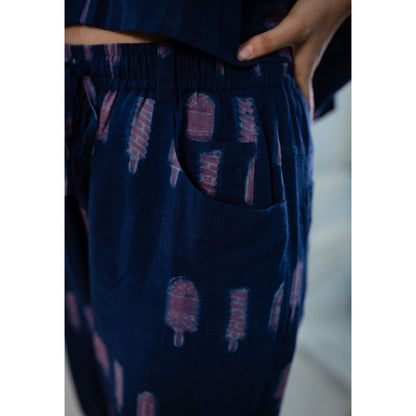 The Indian Ethnic Co. Purple Slub Cotton Top And Dabu Co-Ord Set
