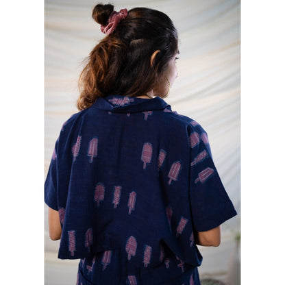 The Indian Ethnic Co. Purple Slub Cotton Top And Dabu Co-Ord Set