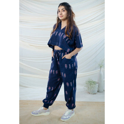 The Indian Ethnic Co. Purple Slub Cotton Top And Dabu Co-Ord Set