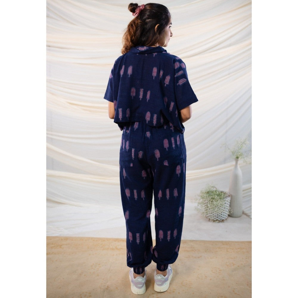 The Indian Ethnic Co. Purple Slub Cotton Top And Dabu Co-Ord Set