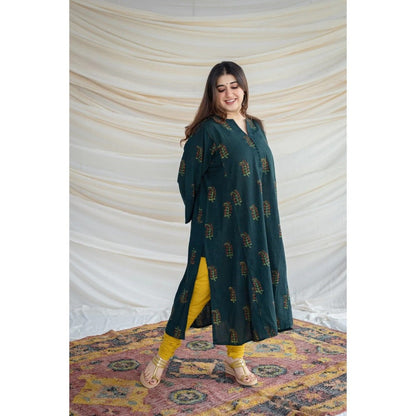 The Indian Ethnic Co. Maham Yellow Mul Cotton Churidar Natural Dyed