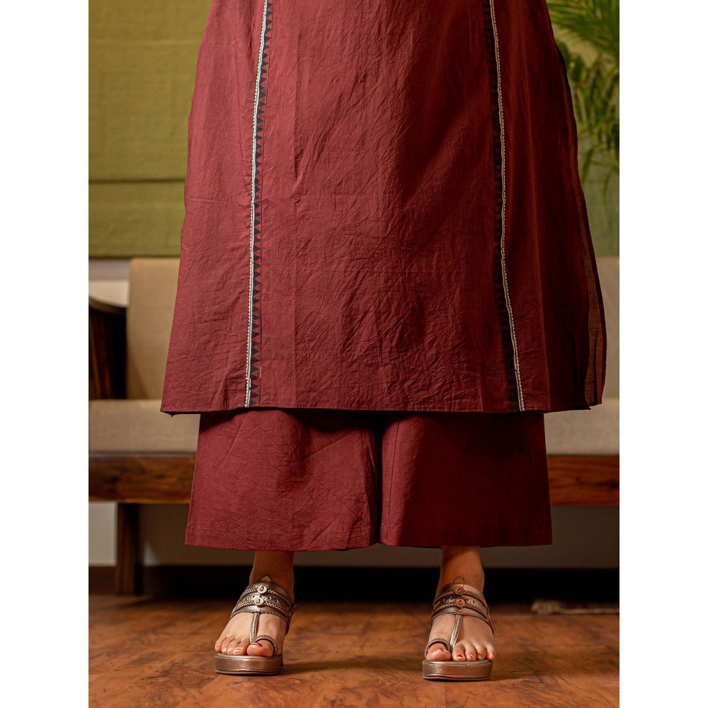 The Indian Ethnic Co. Maroon Brown Mul Cotton Flared Palazzo