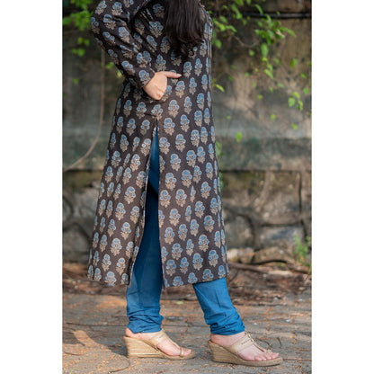 The Indian Ethnic Co. Mul Cotton Natural Dyed Indigo Churidar