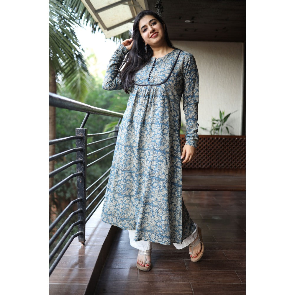 The Indian Ethnic Co. Natural Dyed Kalamkari Chudi Sleeve Kurta