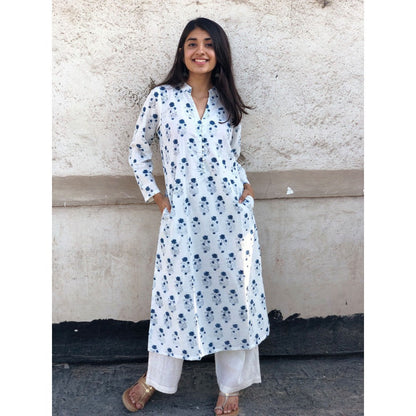 The Indian Ethnic Co. White Indigo Gul Kurta