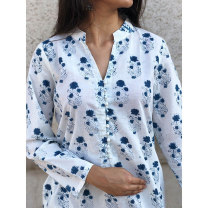 The Indian Ethnic Co. White Indigo Gul Kurta
