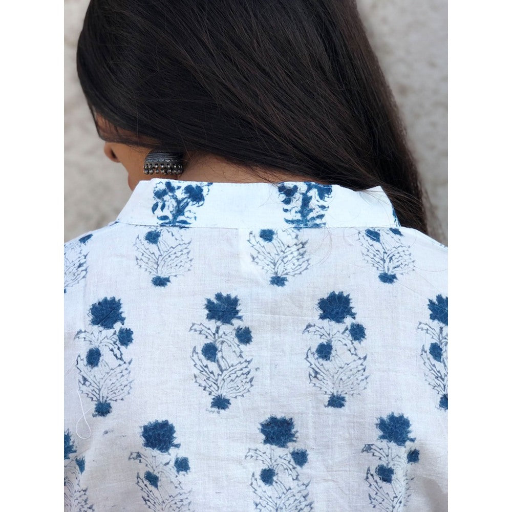 The Indian Ethnic Co. White Indigo Gul Kurta