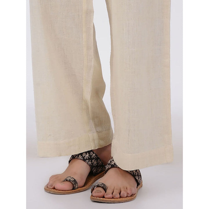 The Indian Ethnic Co. Ivory Elasticated Organic Cotton Palazzo