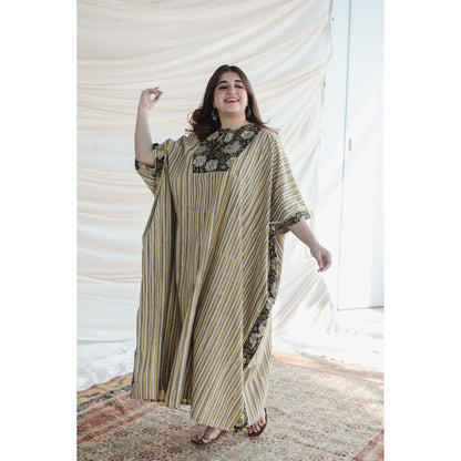 The Indian Ethnic Co. Nayan Yellow Bagru Cotton Kaftan