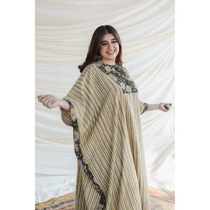The Indian Ethnic Co. Nayan Yellow Bagru Cotton Kaftan
