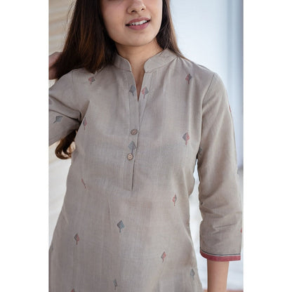 The Indian Ethnic Co. Samaira Jamdani Handwoven Grey Short Kurti