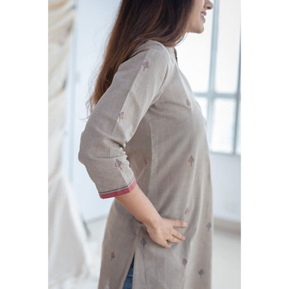 The Indian Ethnic Co. Samaira Jamdani Handwoven Grey Short Kurti