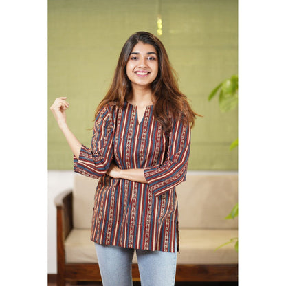 The Indian Ethnic Co. Ishra Ajrakh Stripe Short Kurti