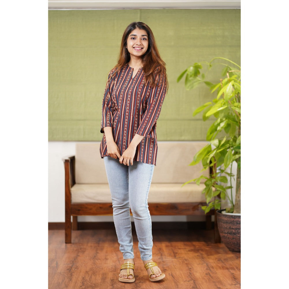 The Indian Ethnic Co. Ishra Ajrakh Stripe Short Kurti