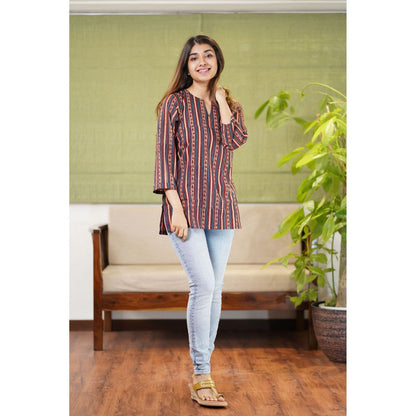 The Indian Ethnic Co. Ishra Ajrakh Stripe Short Kurti