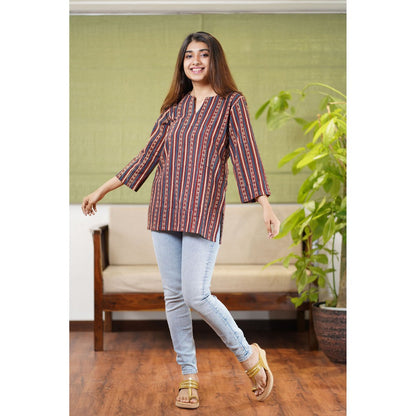 The Indian Ethnic Co. Ishra Ajrakh Stripe Short Kurti