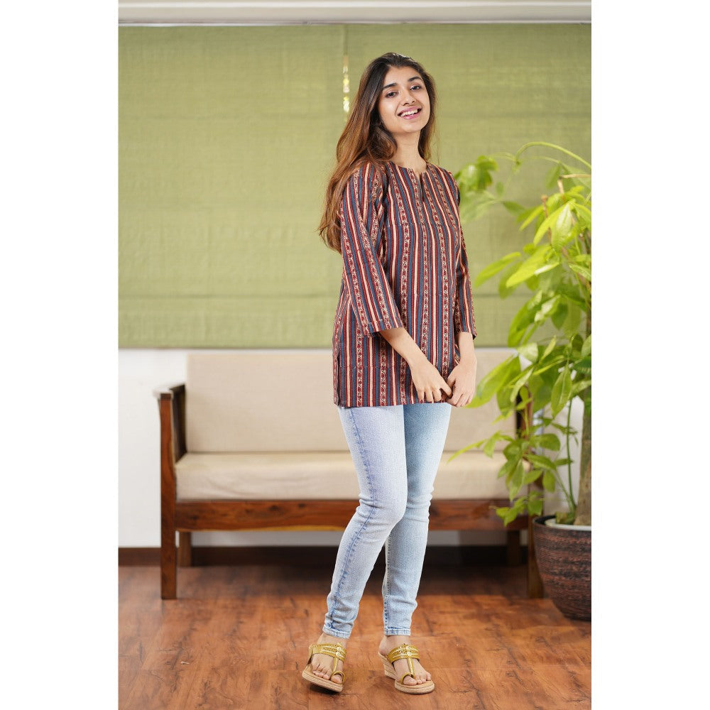 The Indian Ethnic Co. Ishra Ajrakh Stripe Short Kurti