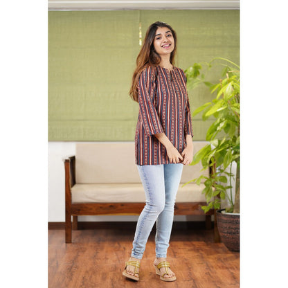 The Indian Ethnic Co. Ishra Ajrakh Stripe Short Kurti