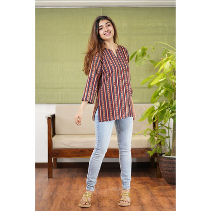 The Indian Ethnic Co. Ishra Ajrakh Stripe Short Kurti
