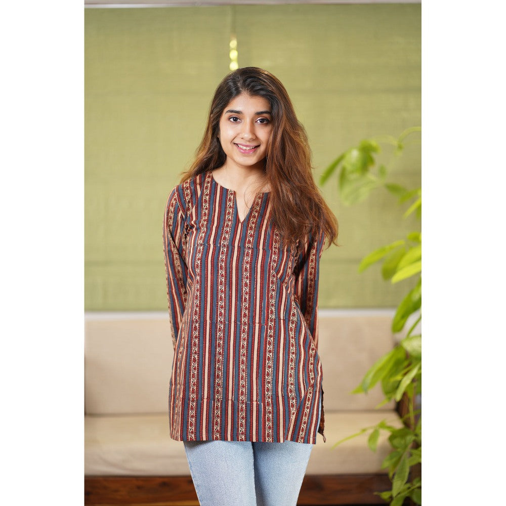 The Indian Ethnic Co. Ishra Ajrakh Stripe Short Kurti