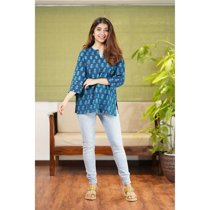 The Indian Ethnic Co. Cera Dabu Floral Cotton Short Kurti