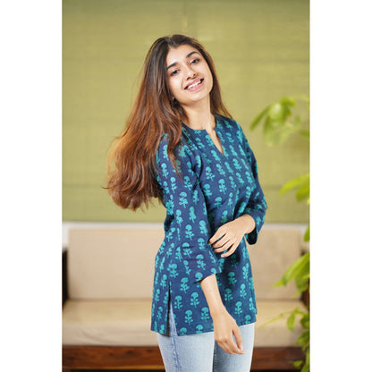 The Indian Ethnic Co. Cera Dabu Floral Cotton Short Kurti