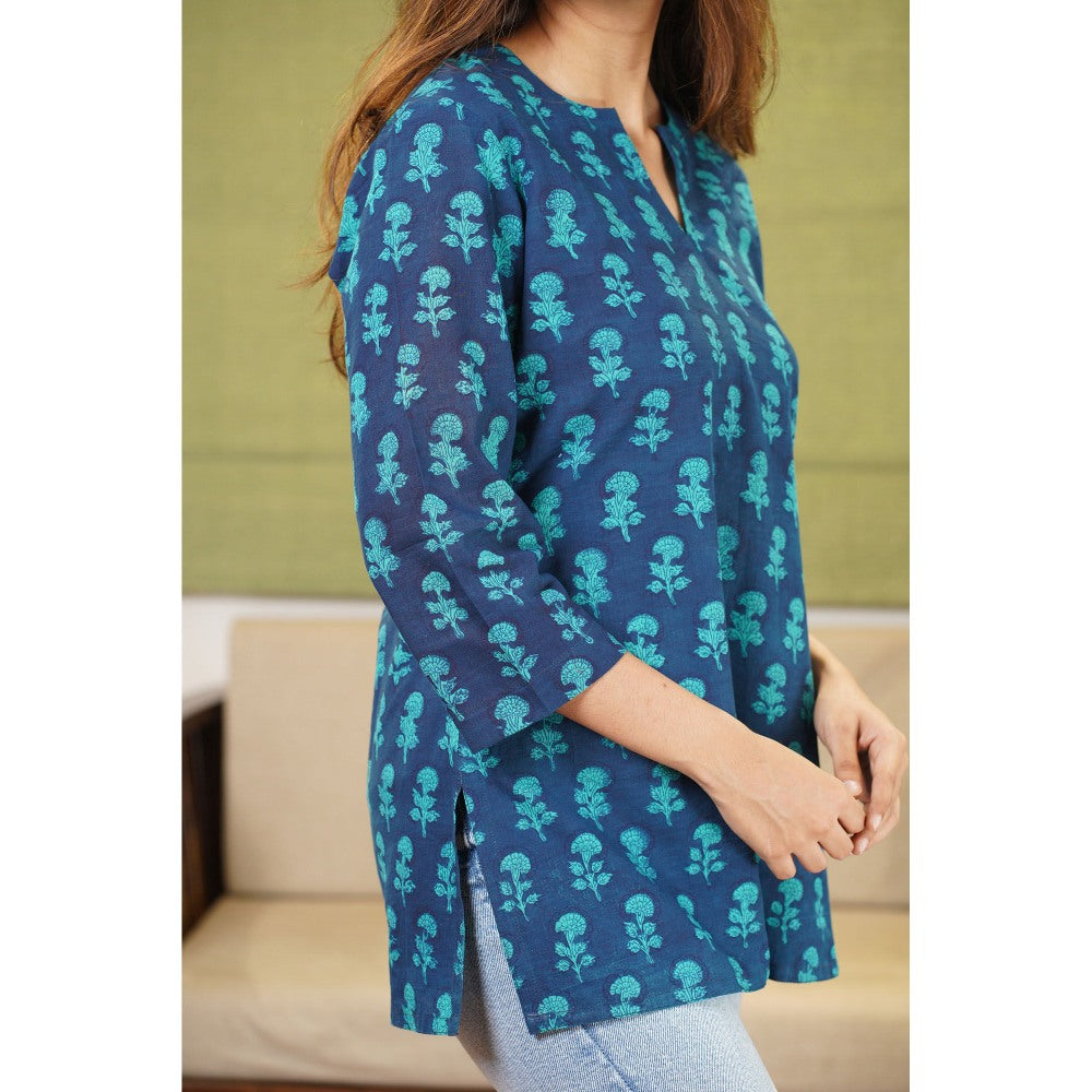 The Indian Ethnic Co. Cera Dabu Floral Cotton Short Kurti