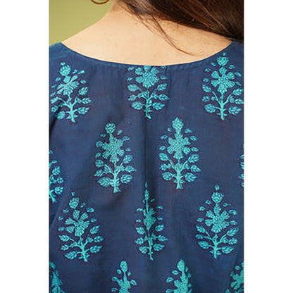 The Indian Ethnic Co. Reva Dabu Teal Cotton Short Kurti
